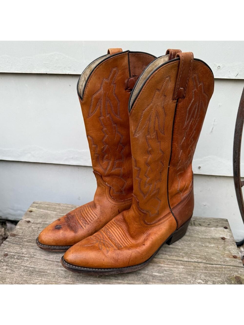 VTG Dan Post P2551 Marlboro Orange Brown Leather Cowboy Western Boots 9 1/2 D